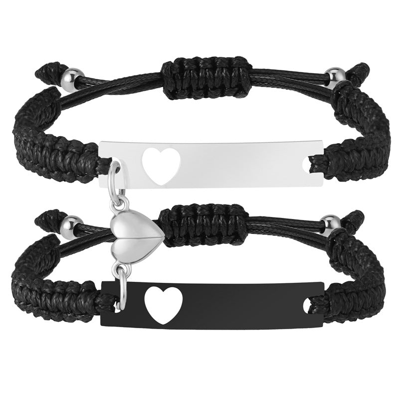 Wholesale Black steel plate woven magnetic stainless steel heart-shaped bracelet