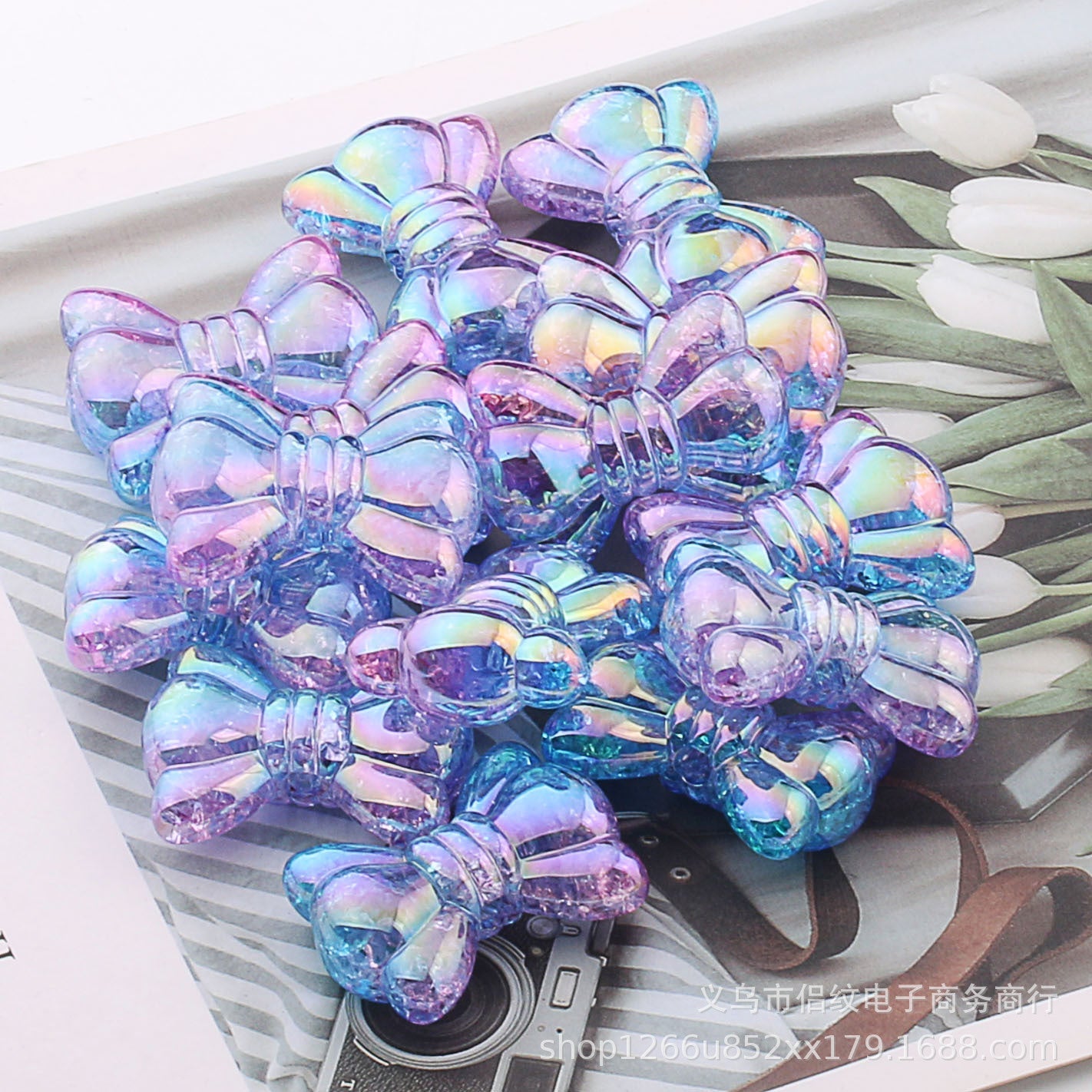 Wholesale 100PCS  Acrylic Gradient Burst UV Plated Color Bow Beads