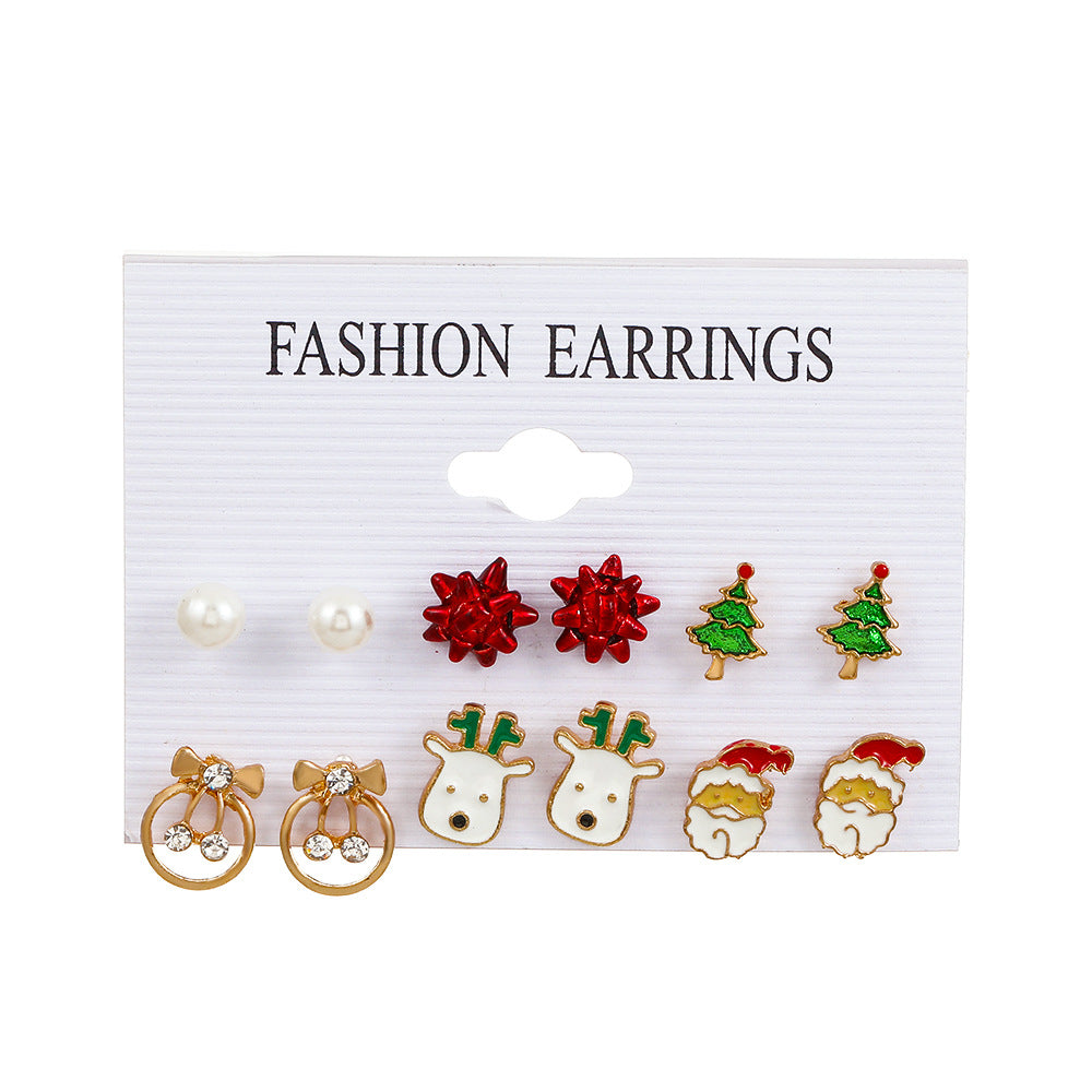 Wholesale Christmas Santa Claus Drops Oil Snowflake Bells Christmas Tree Alloy Earrings