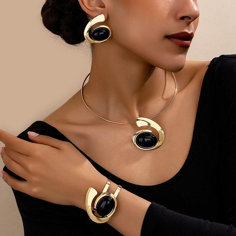 Wholesale Trendy Electroplated Alloy Jewelry Set With Earrings Necklace Bracelet Blue Heart Water Drop Bell Designs Everyday Fashion Accessory