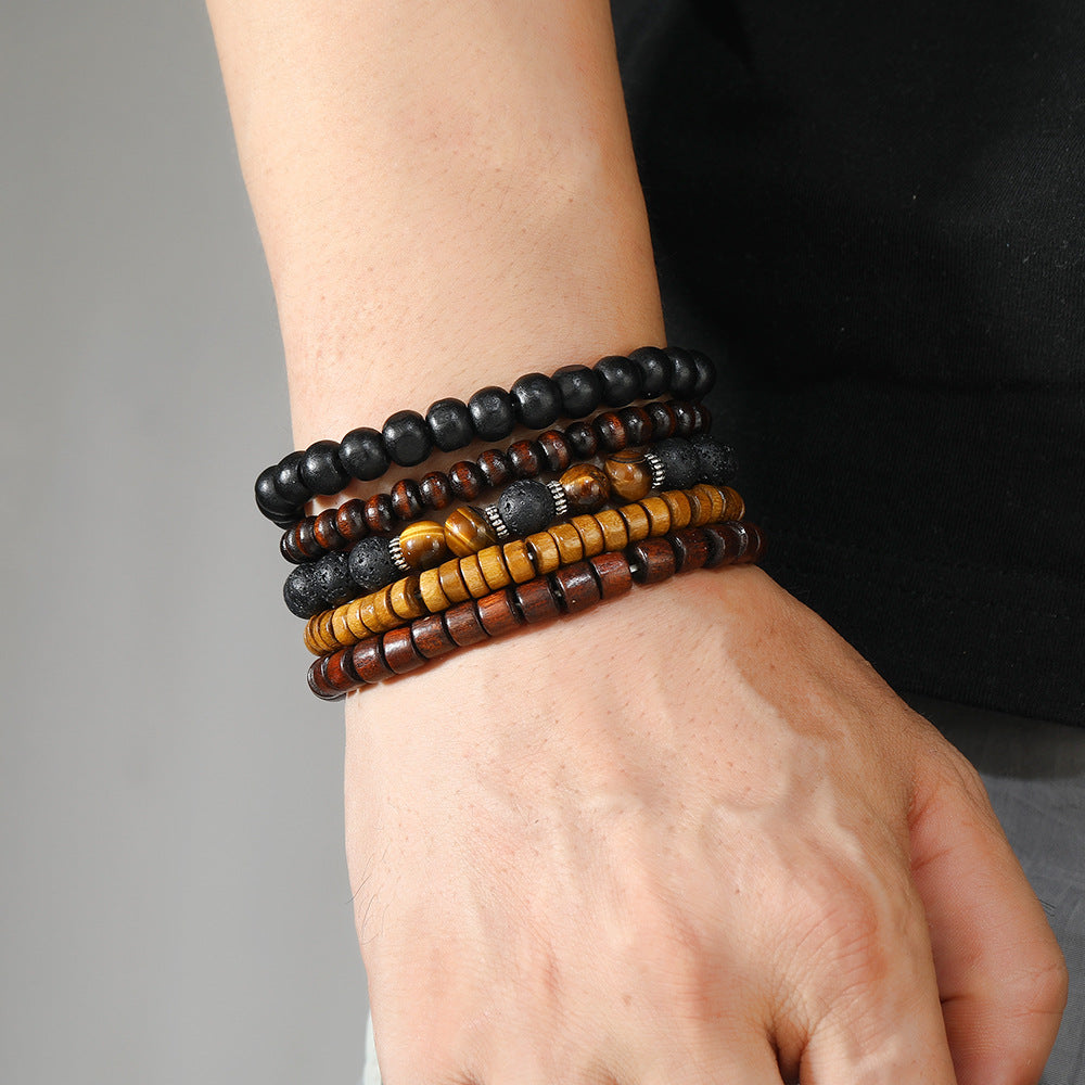 Wholesale 3PCS Natural Tiger Eye Stone Beaded Bracelet for Men