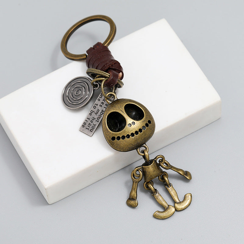 Wholesale Halloween Skeleton Pendant Cowhide Leather Keychain