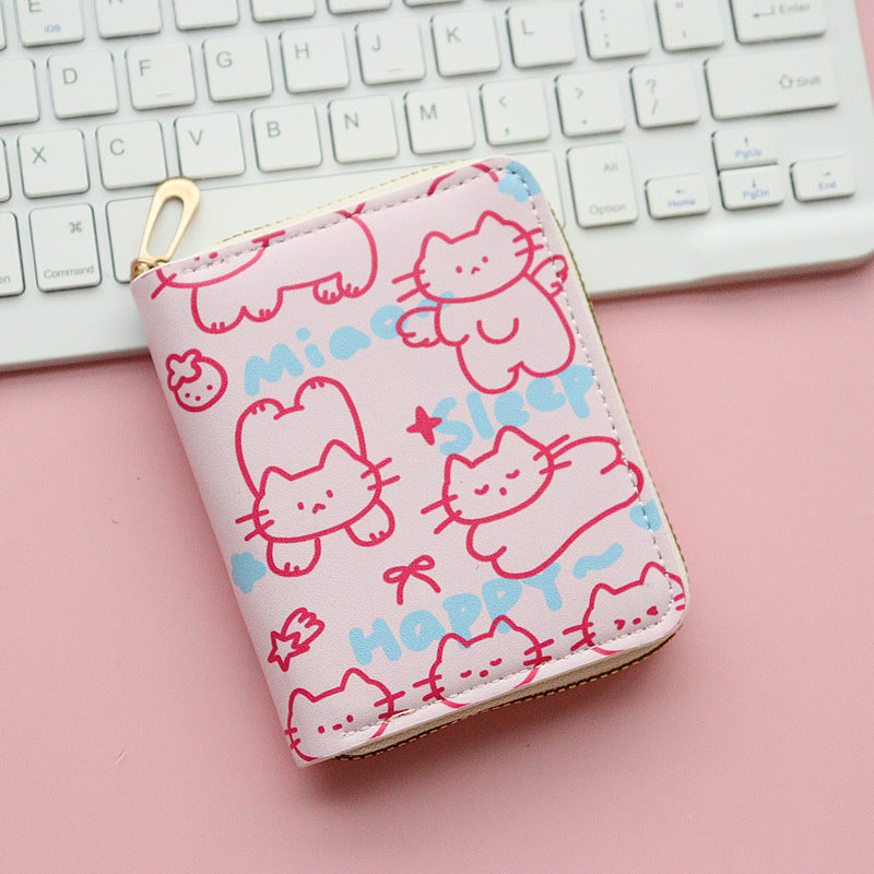 Wholesale  Short Zipper Cute Print Student Cartoon Cat Wallet