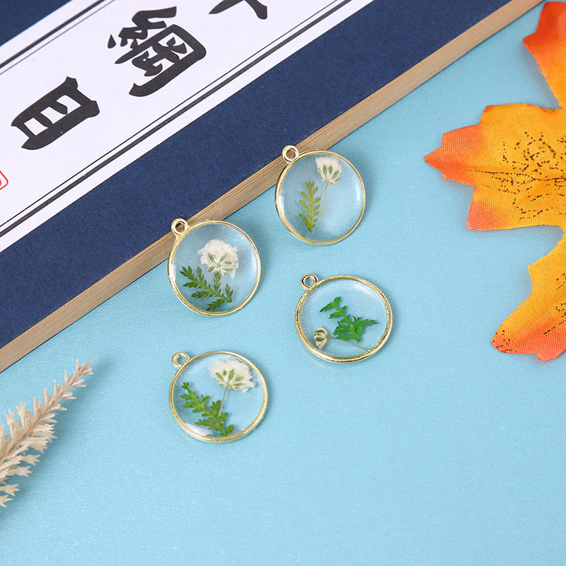Wholesale Alloy 10pcs/pack Round Natural Glue Drop Dried Flower Pendant Accessories Handmade DIY Jewelry Earrings Necklace Bracelet Small Hanging Material
