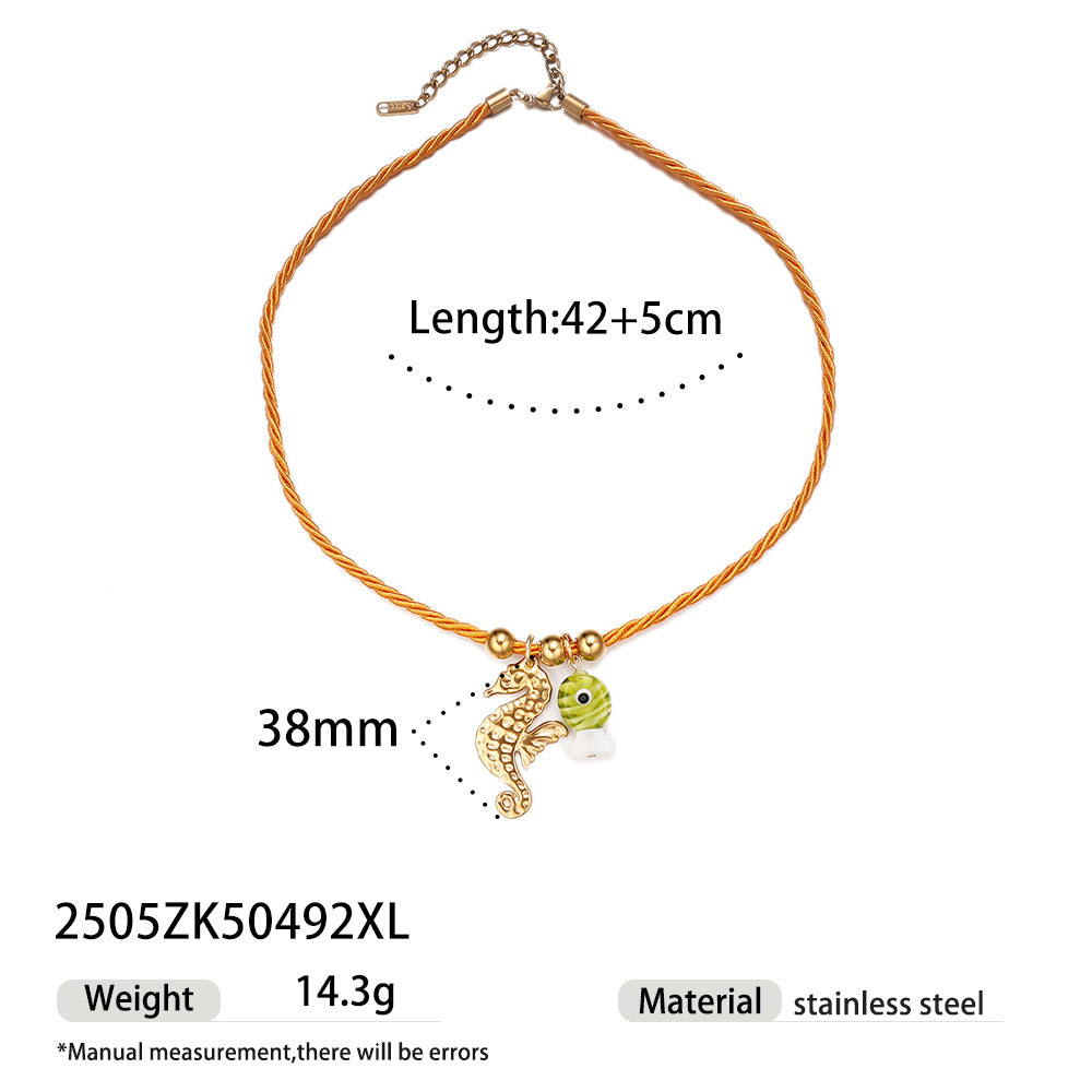 Wholesale Taina European and American Stainless Steel Necklace Women' s Niche Design Colorfulful Rope Braided Shell Starfish Shell Necklace Trendy