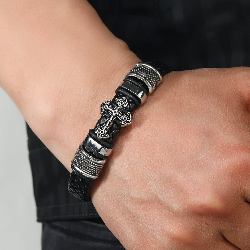 Wholesale Personalized Retro Multi-Layer Leather Men's Magnetic Buckle Jewelry Bracelet