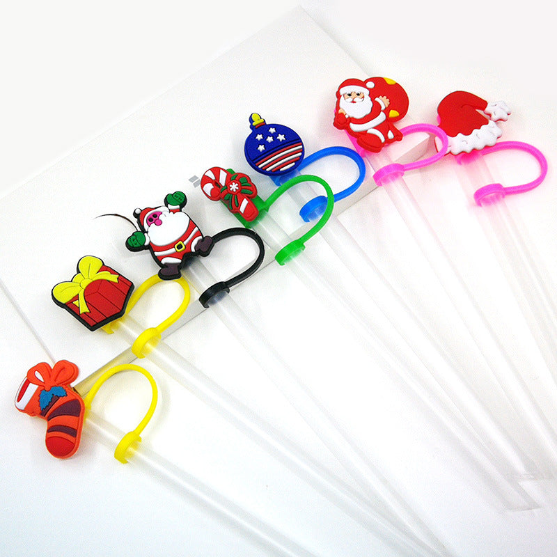 Wholesale Cartoon Christmas Santa Claus Christmas Trees Snowman Silicone Dustproof Straw Plugs