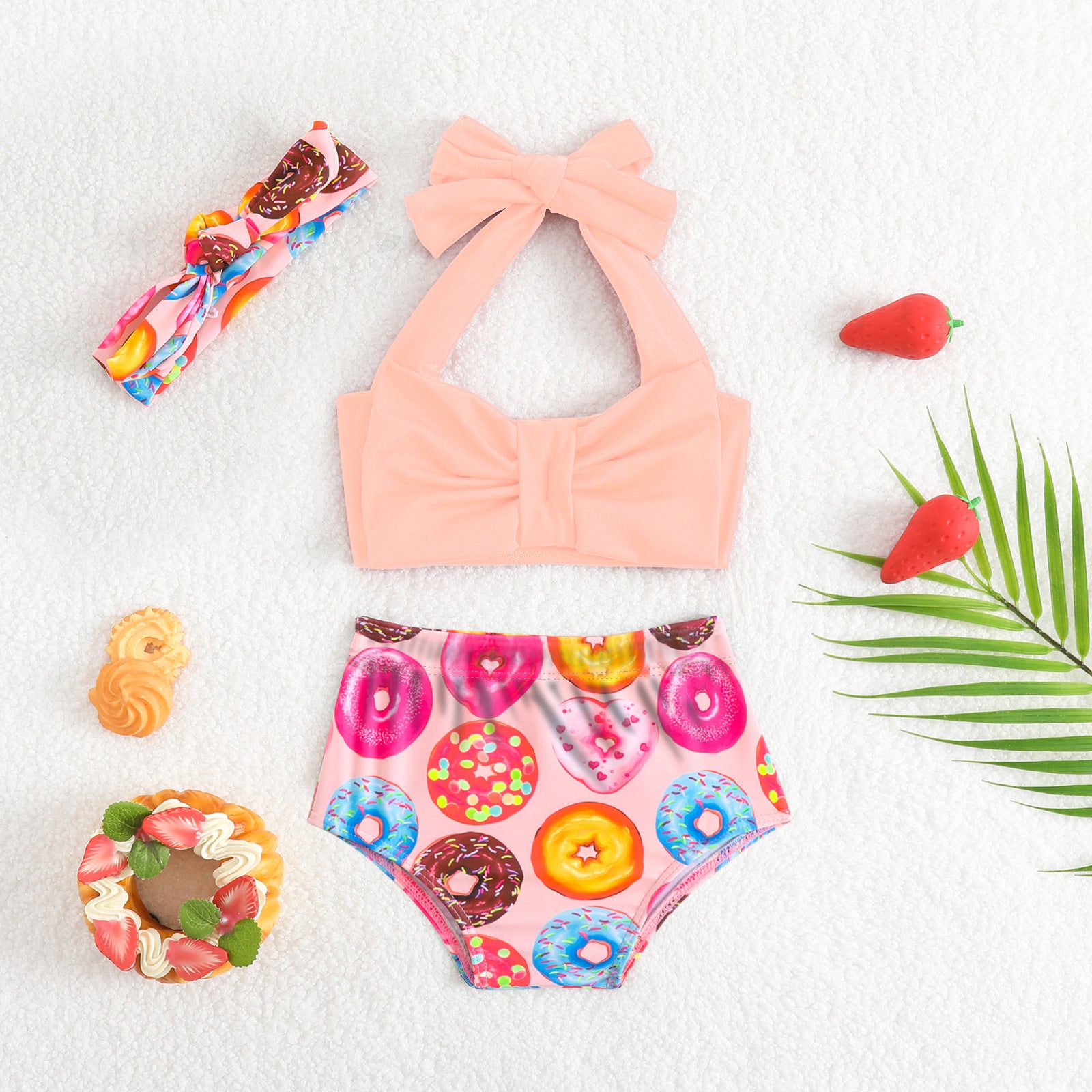 Wholesale Strawberry Print Bowknot Infant Red Sling Two-Piece Swimsuit