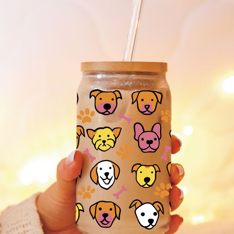 Wholesale Cute cat dog bow 16oz Cup UV DTF Wraps