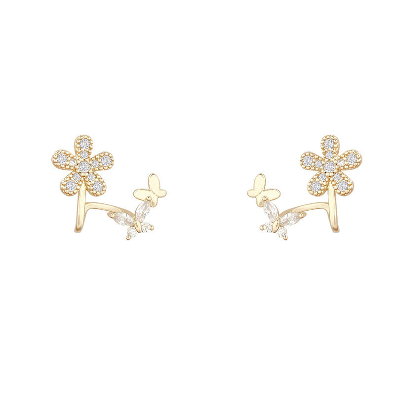 Wholesale Copper zircon animal flower earrings