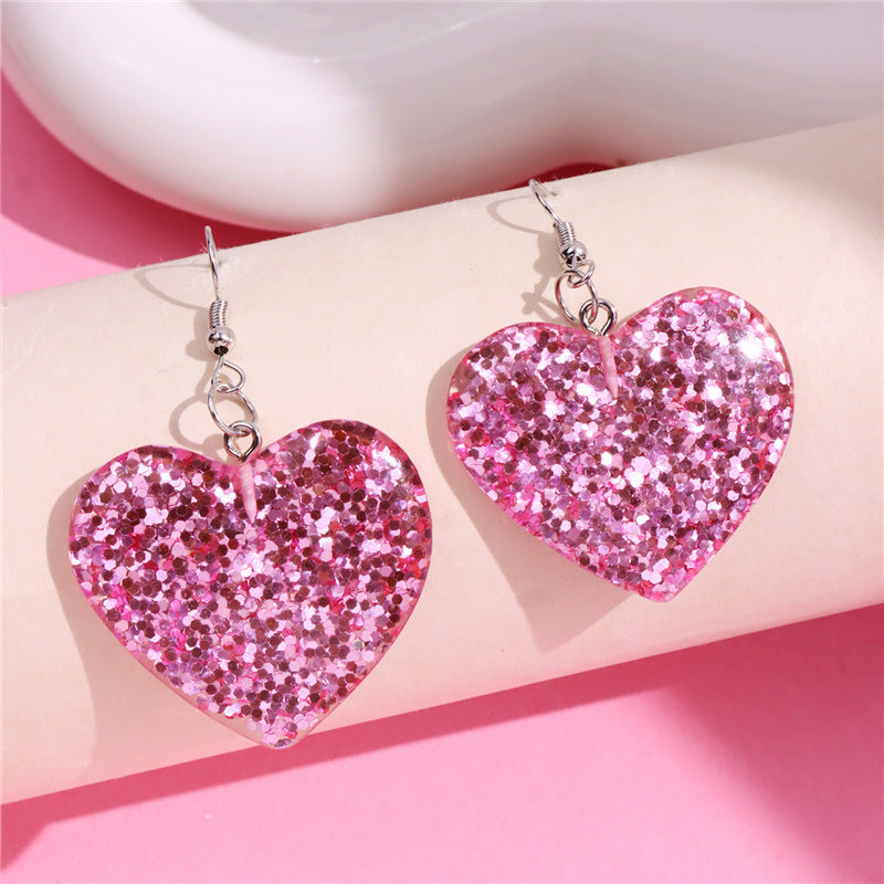 Wholesale Pink Valentine's Day Love Acrylic sequins Flowing Sand Peach Heart Sweetheart Spicy Girl Earrings