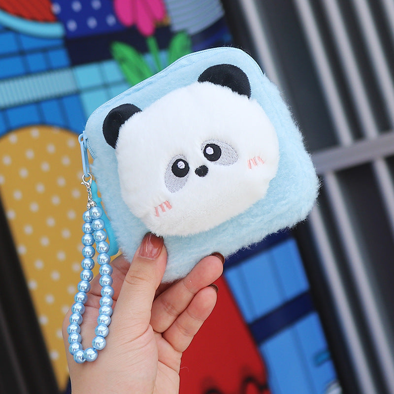 Wholesale Cartoon Cute Animal Doll Plush Large Capacity Candy Color Bead Chain Wallet