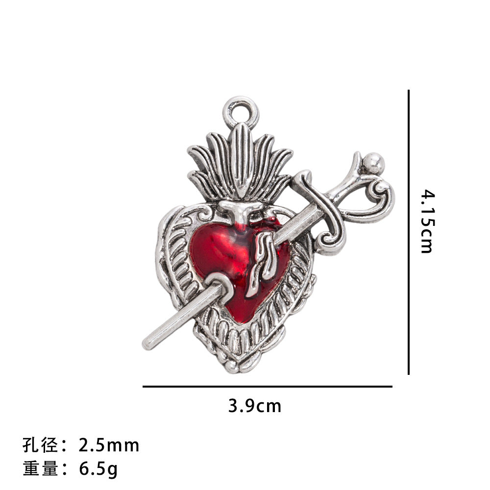 Wholesale 20pcs Retro Gothic style red heart alloy relief accessories love wings necklace pendant