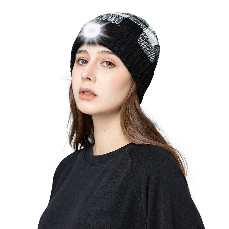 Wholesale LED Lighting Caps with Adjustable Brightness Detachable Night Running Lighting Cap Lights Flanged Knitted Caps