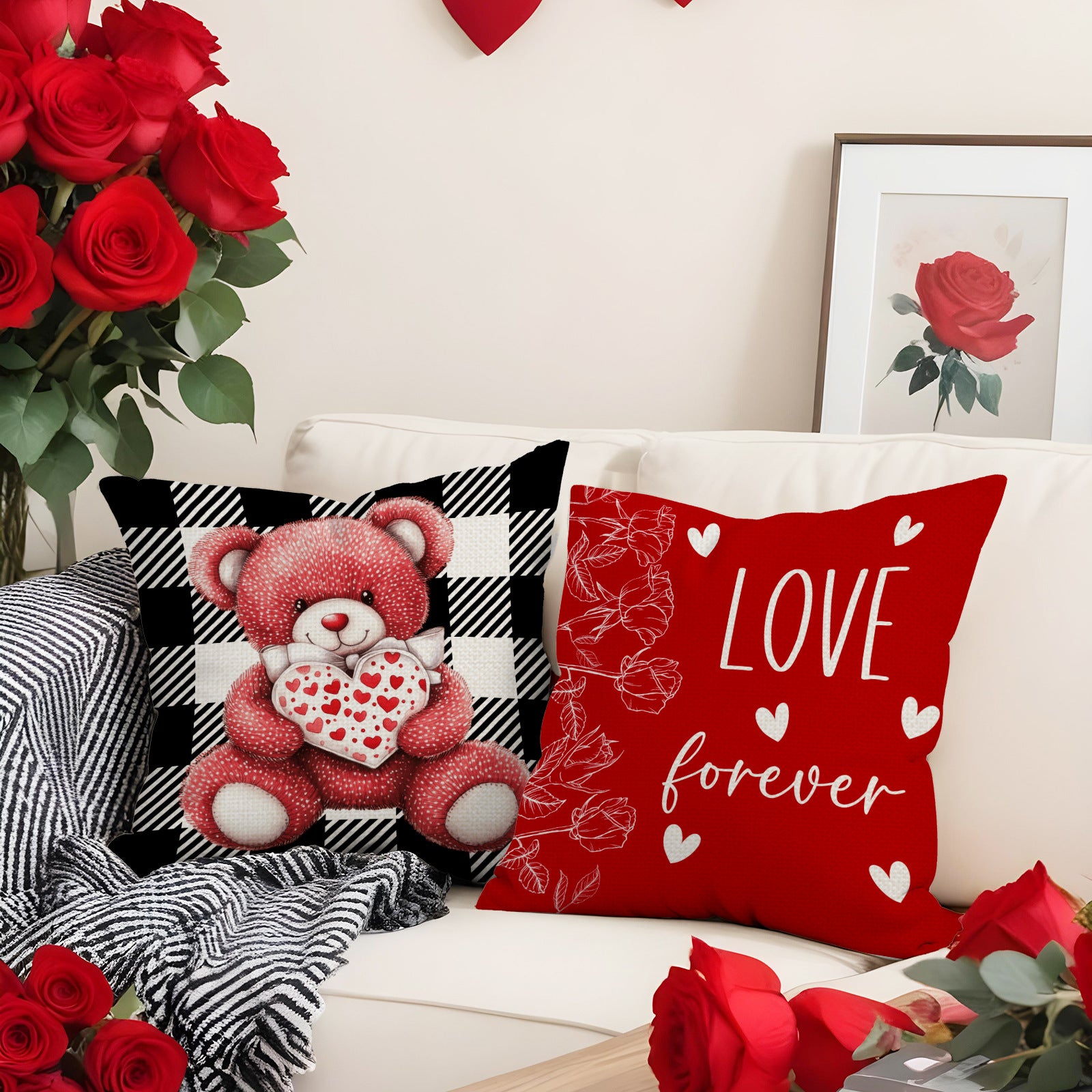 Wholesale  Plaid Printed Love Pillow Valentine' s Day   Bedside Cushion Linen