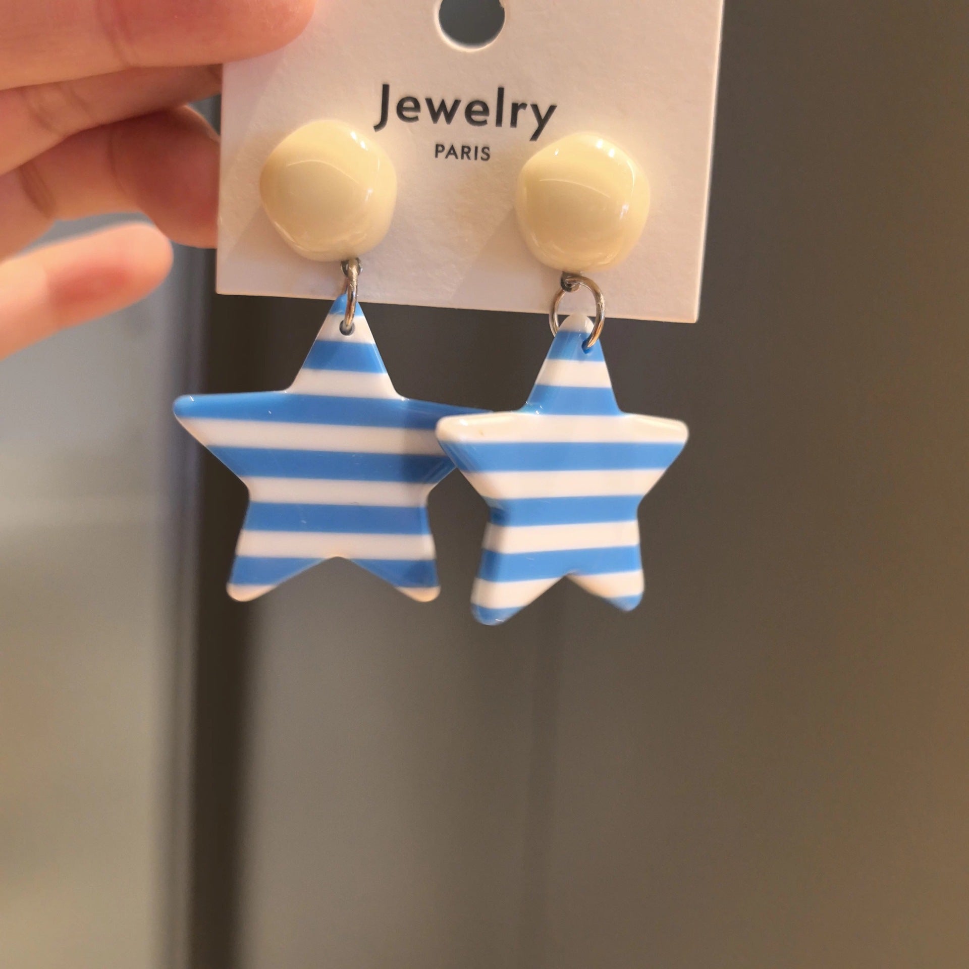 Wholesale Blue Striped Five-Pointed Star 925 Silver Needle Earrings