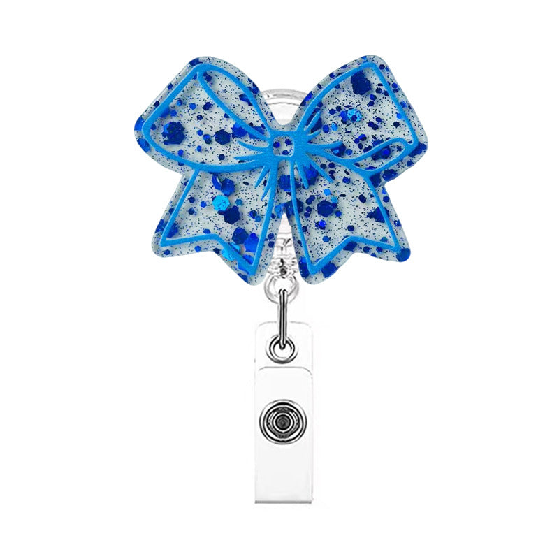 Wholesale Acrylic pink bow retractable name tag Badge Reels