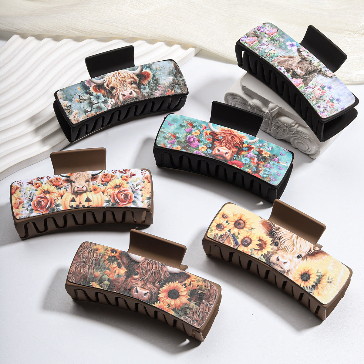 Wholesale Chic PU Leather Yak Chrysanthemum Square Large Shark Hair Claw Clip Fashion Accessory For Boutique Resale