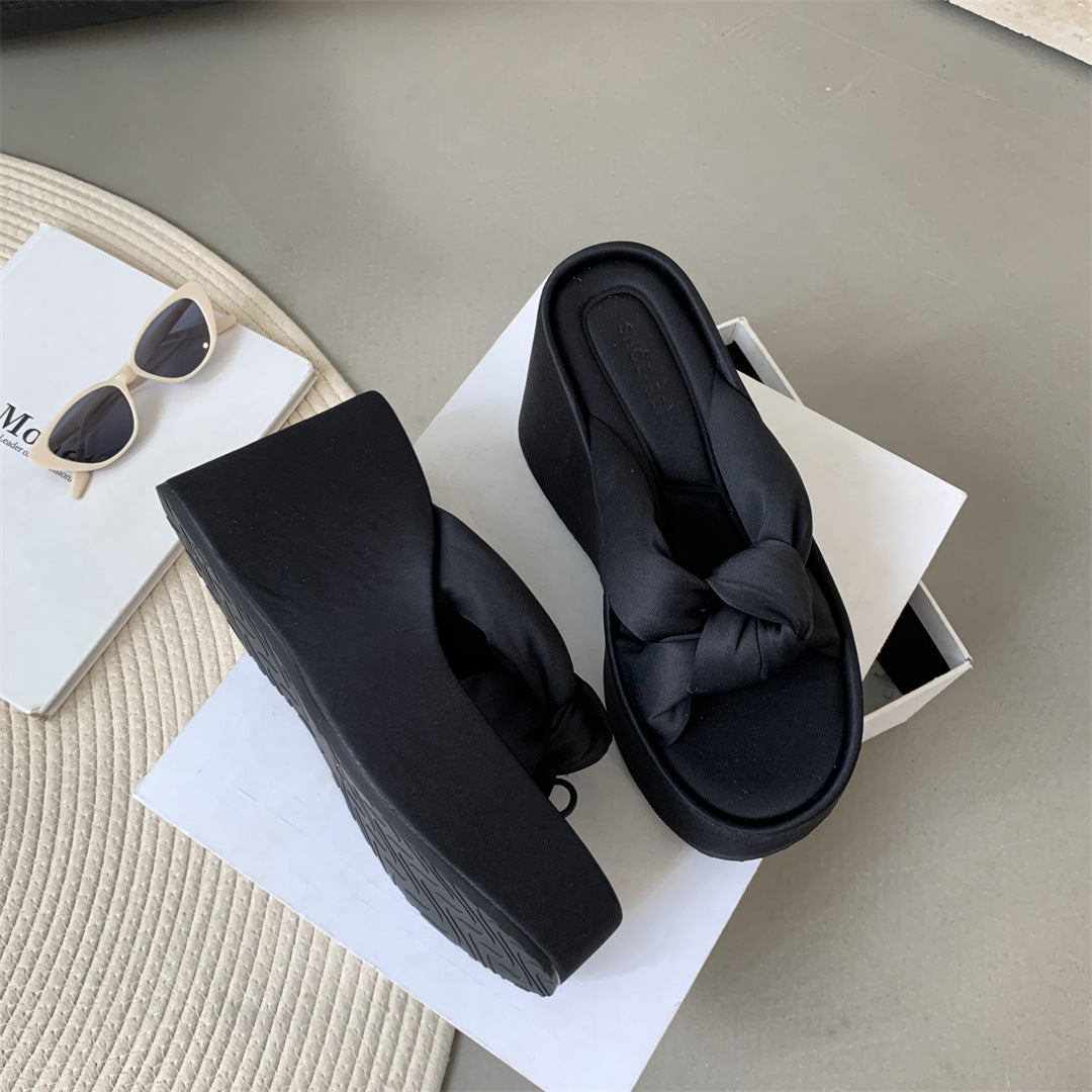 Wholesale Women's Summer Outfit Thick Bottom Dress High-heeled Beautiful Black Wedge Sandals