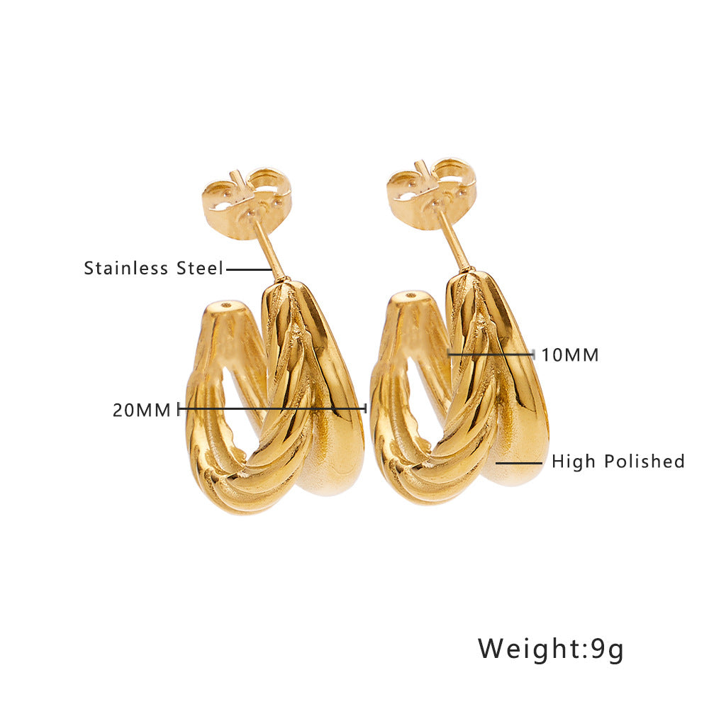 Wholesale Retro Twisted Circle Diamond Braided Wheat Ear C-Shaped Large Arc Gold Earrings