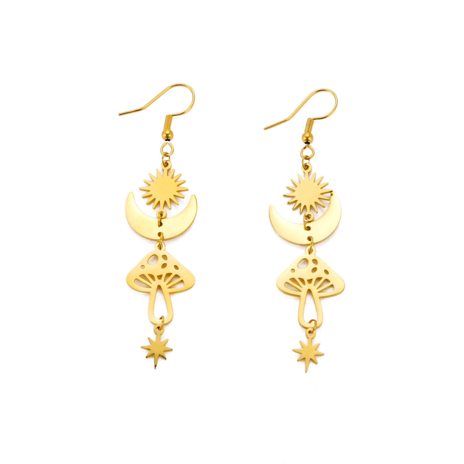 Pendientes de acero de titanio de hongo estrella de Sun Moon al por mayor