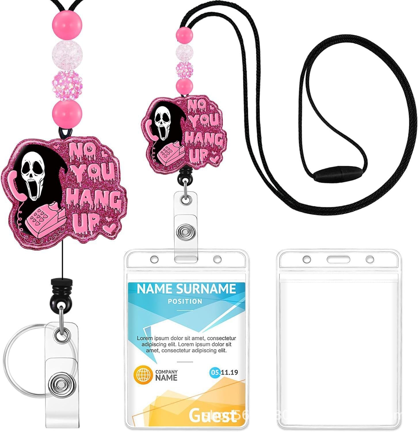 Wholesale Badge Reels Cow Leopard Print West Highland Cow Rainbow Sunflower Card Holder Silicone Beaded Lanyard Retractable Keychain