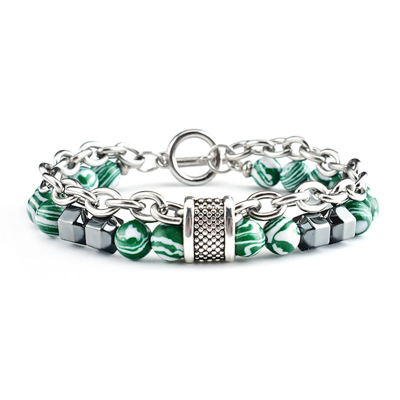 Wholesale Men's Malachite Metal Beaded Bracelet