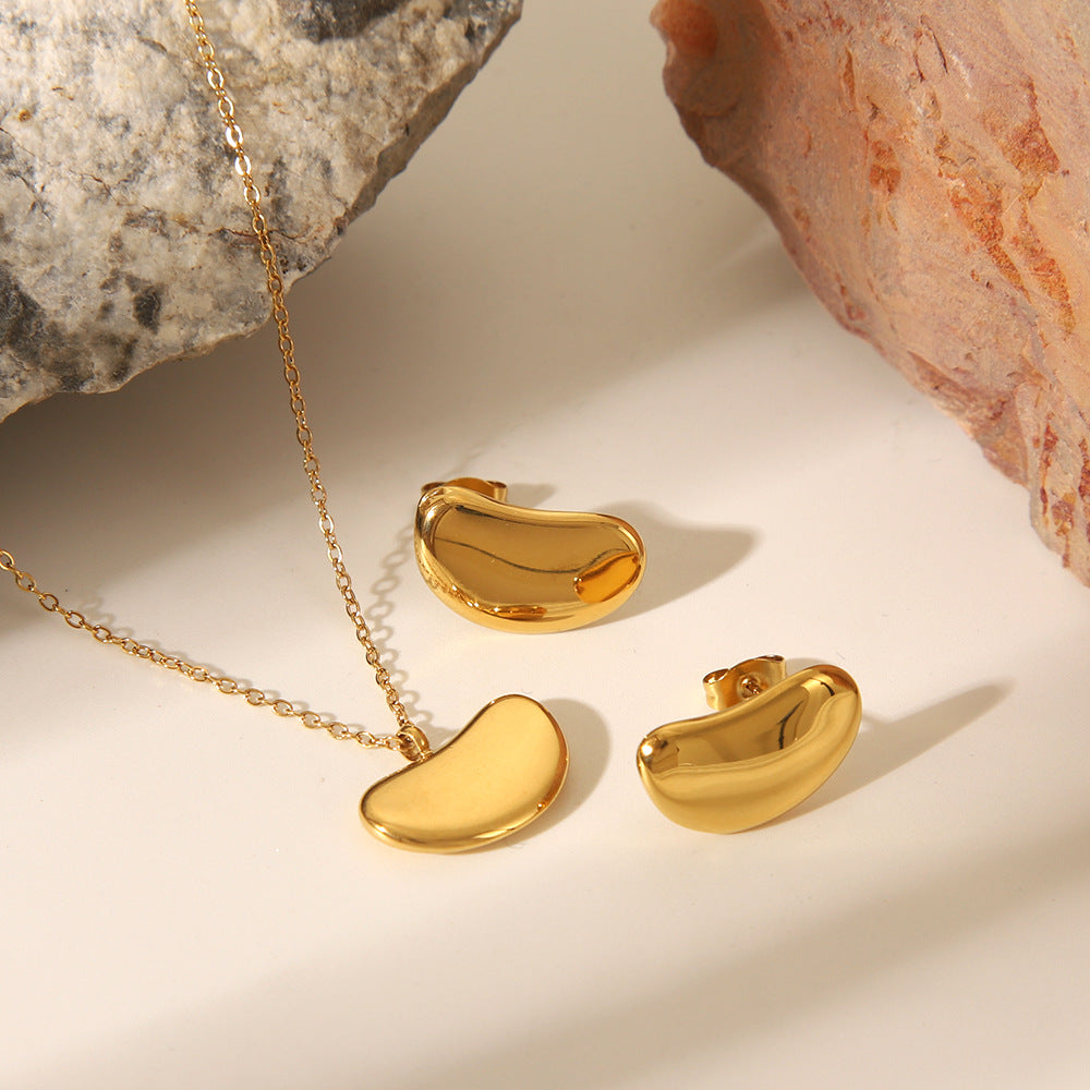 Wholesale Fashion Gold Ingot Necklace Gold Beans Autumn and Winter High-end Stainless Steel Jewelry Set