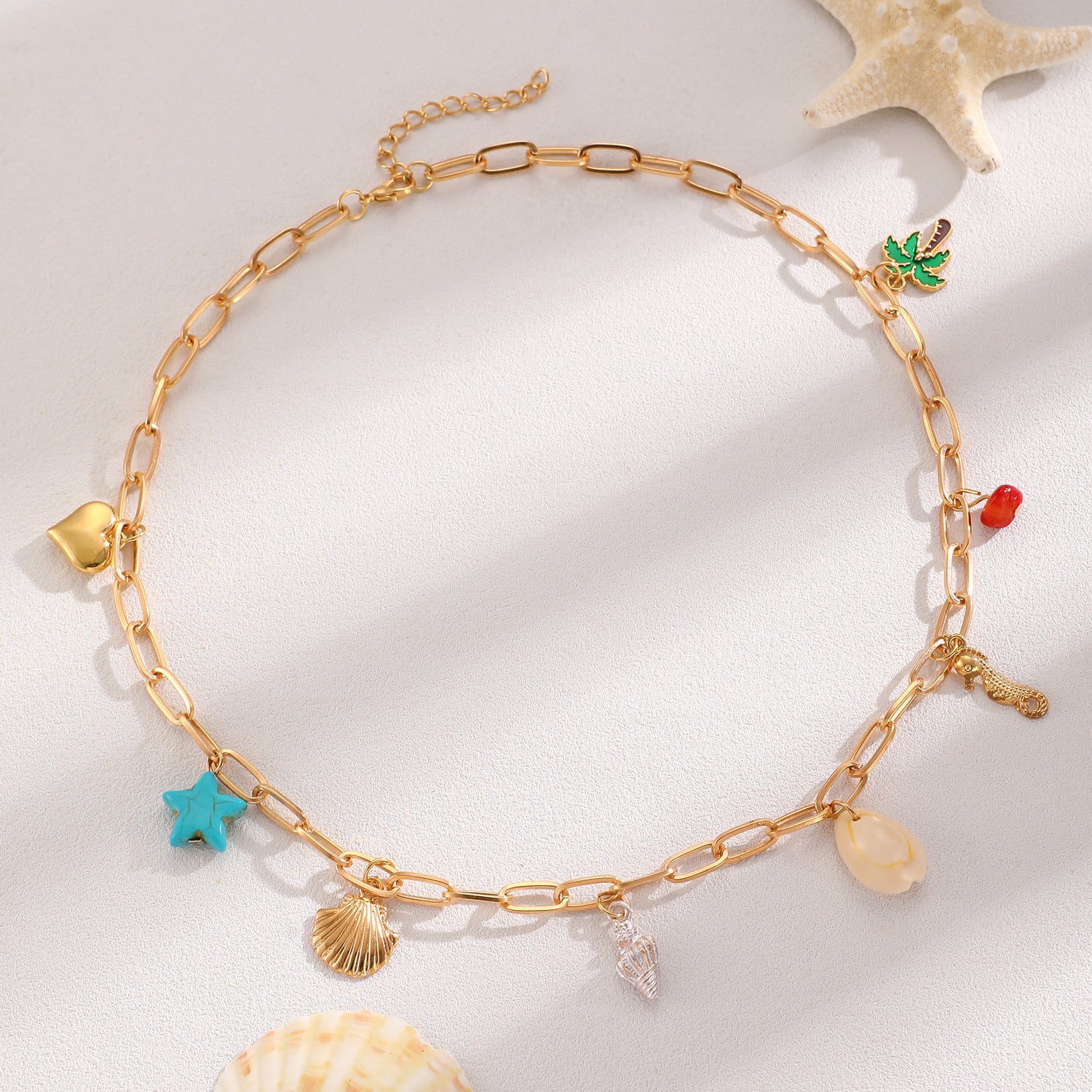 Wholesale Electroplated Alloy Bohemian Beach Shell Necklace And Bracelet Set For Women Faux Pearl Starfish Conch Fashion Accessory