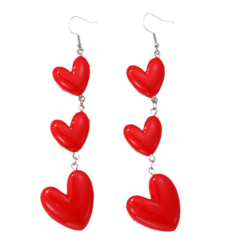 Wholesale women's long heart red festive Valentine's Day earrings fashion face slimming ear jewelry