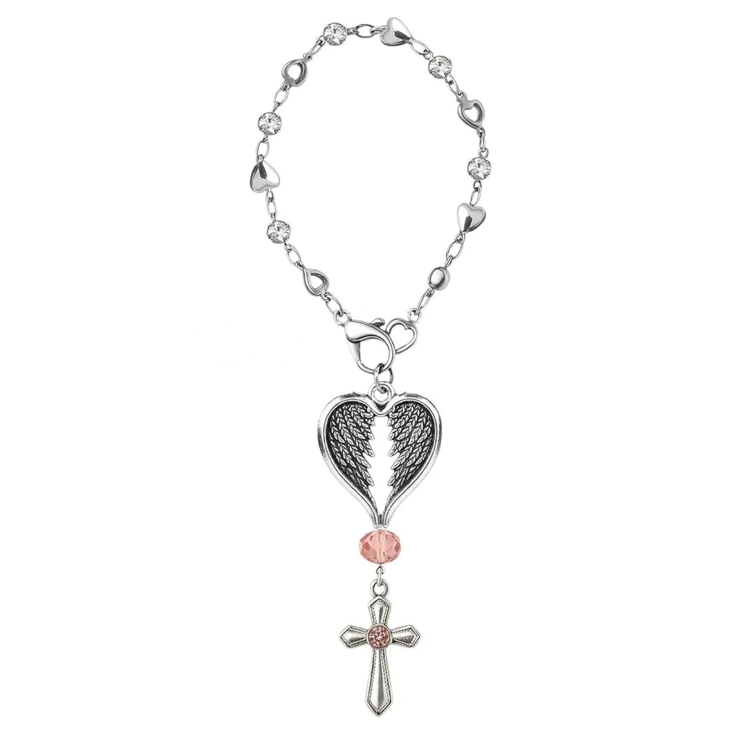 Wholesale Diamond-studded heart chain angel wing cross keychain