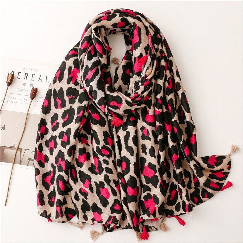 Wholesale Autumn and Winter Long Cotton and Linen Leopard Print Scarf