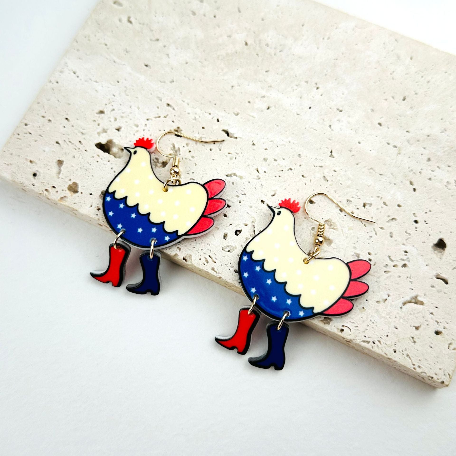 Wholesale Independence Day  Double-sided Printing Flag Chicken Goose Acrylic Earrings
