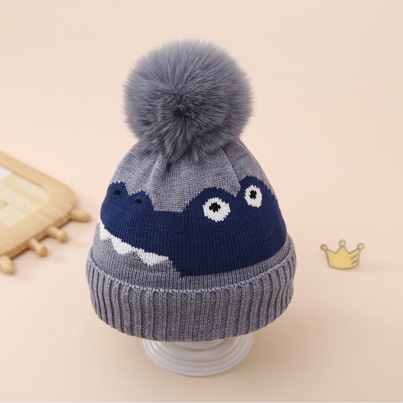 Wholesale Children's Dinosaur Knitted Hat Plus Velvet and Thickened Cartoon Woolen Hat