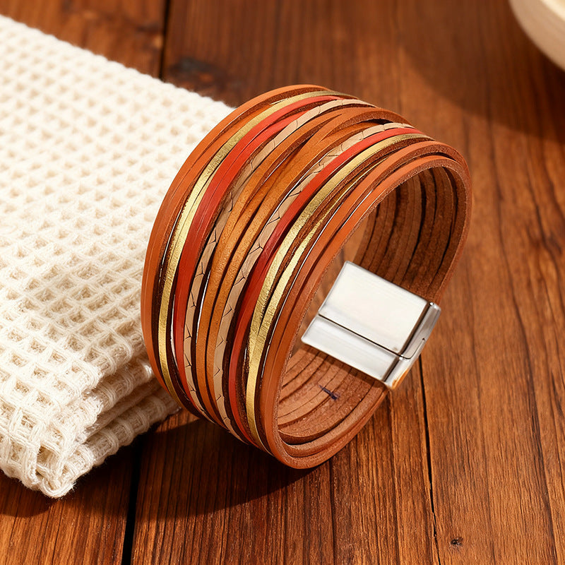 Wholesale Color-blocked embossed  Layered Bracelet Set