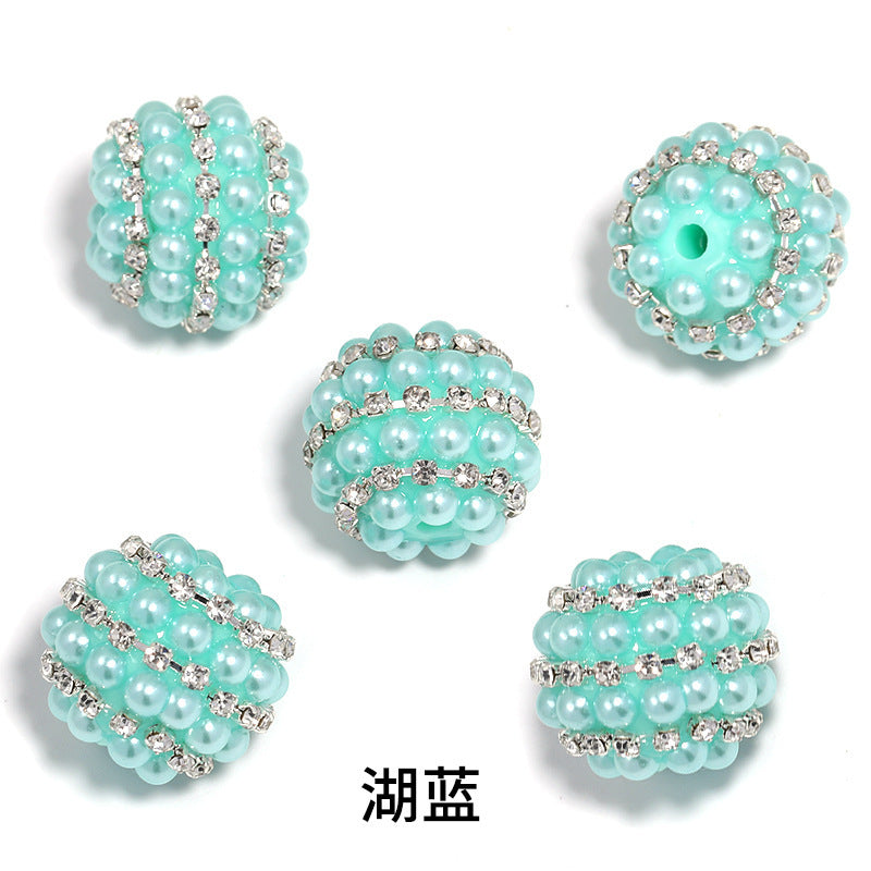 Wholesale 5pcs Candy-colored pearl rhinestone ball with straight hole