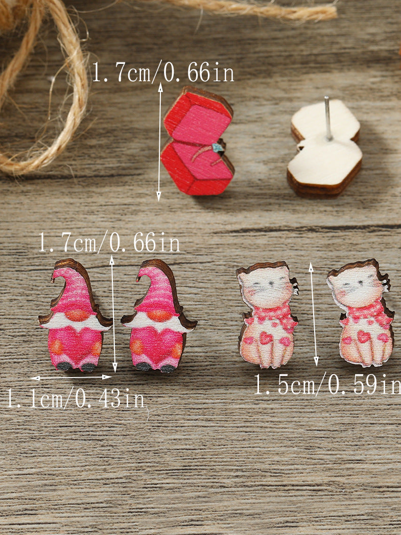Wholesale Valentine's Day Pink Printed Wooden Earrings