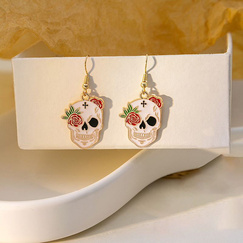 Wholesale Halloween Rose Flower Skull Cartoon Mushroom Butterfly Alloy Earrings