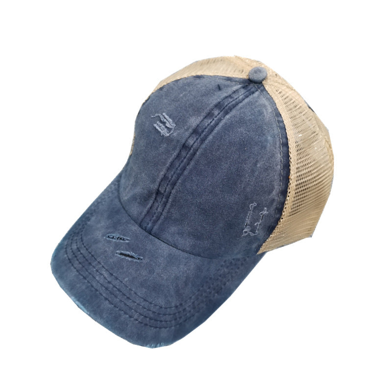 Wholesale Summer, spring and autumn light board old outdoor sunscreen grid washed ponytail baseball cap