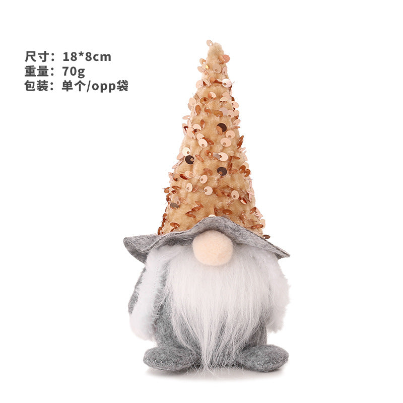 Wholesale Christmas Sequins Faceless Santa Claus Doll Gandalf Doll Non-woven Fabric Ornament