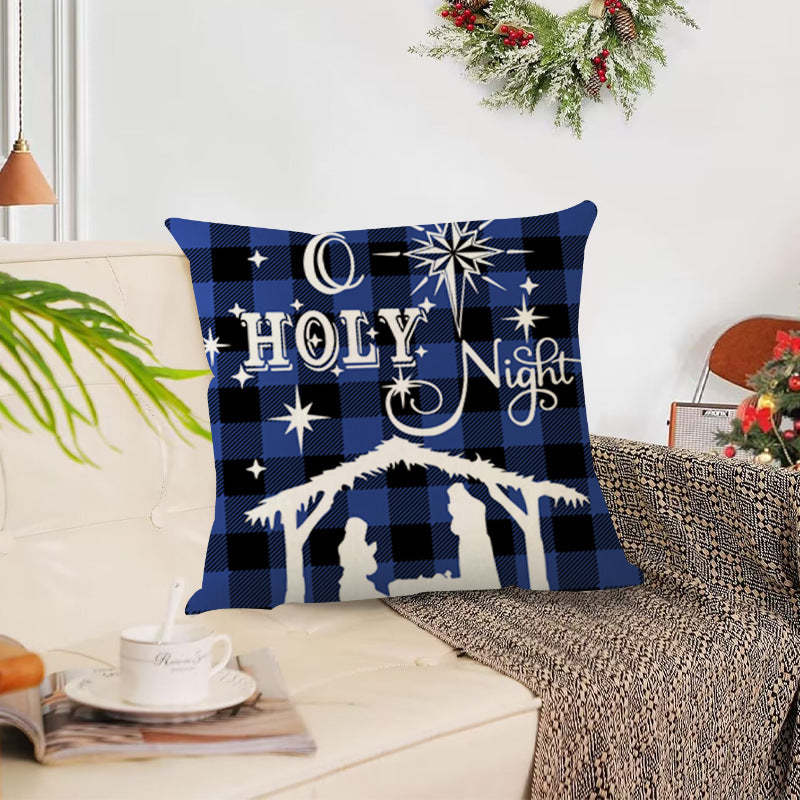 Wholesale Christmas Linen Plaided Letter Christmas Tree Print Pillowcase