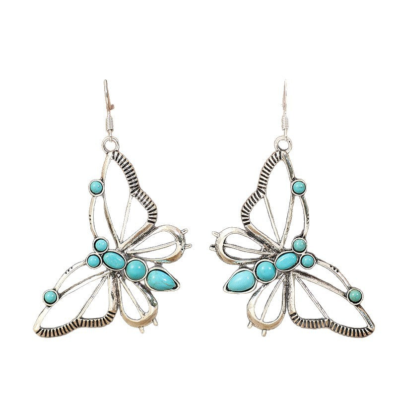 Wholesale Silver Alloy Electroplated Butterfly Earrings Retro Hollow Design Fashion Jewelry Accessory