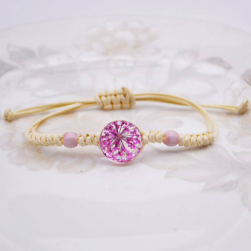 Cáñamo de algodón de cáñamo hecho a mano Al por mayor árbol de flores secas de color pulsera elástica