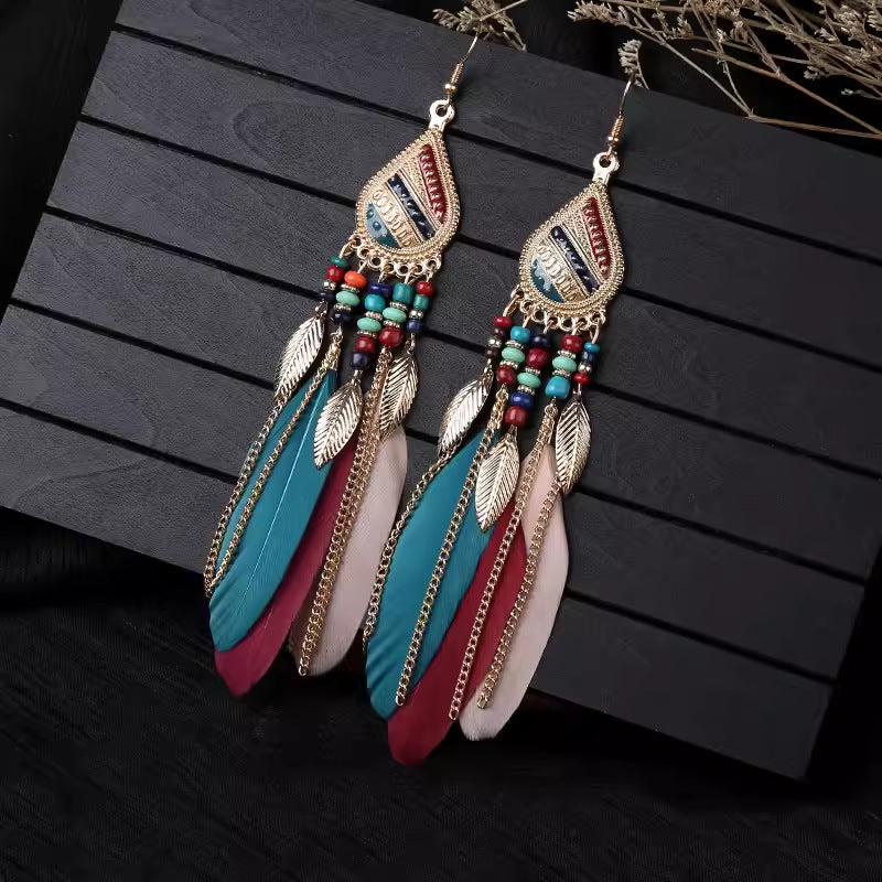 Wholesale Ethnic style super fairy high-end feather earrings