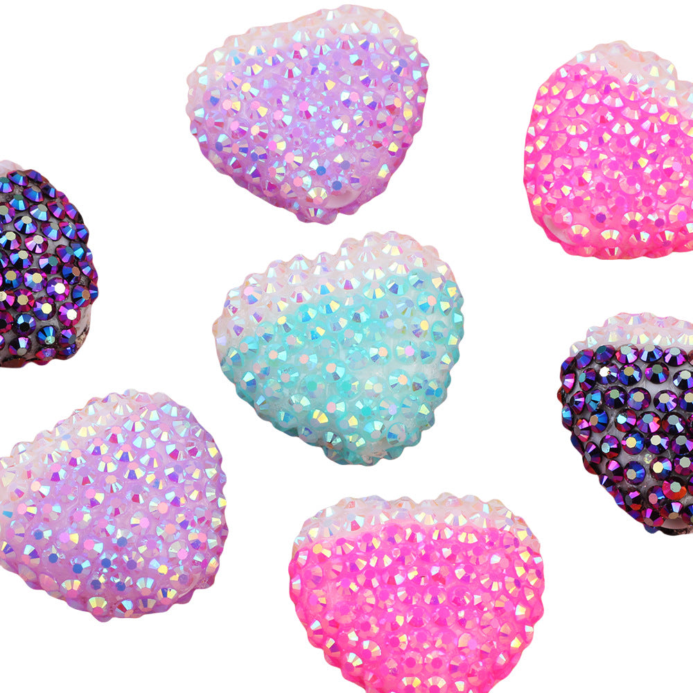 Wholesale 5pcs Gradient acrylic diamond stickers love diamond balls can be worn straight hole beads DIY mobile phone chain key chain bag chain accessories