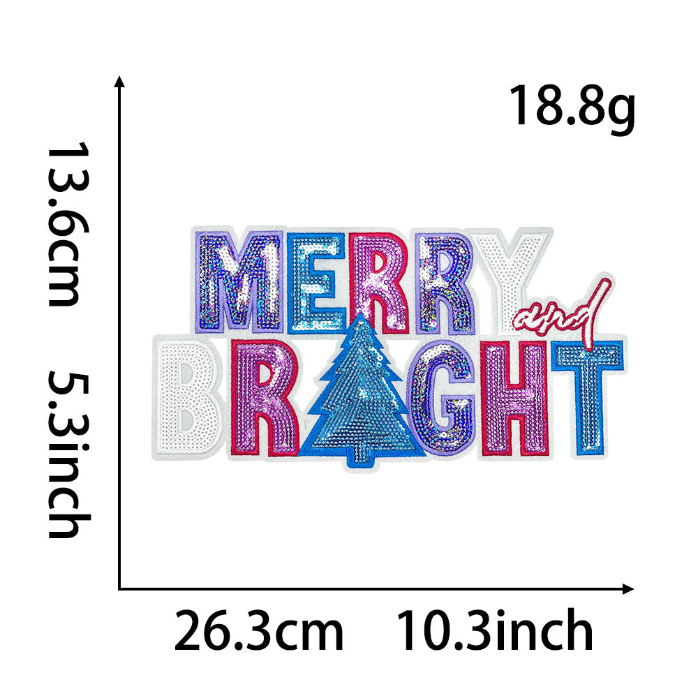 Wholesale Sequin Embroidered Iron On Patch MERRY And BRIGHT Christmas Tree Decorative DIY Accessory For ets Gifts And Resale