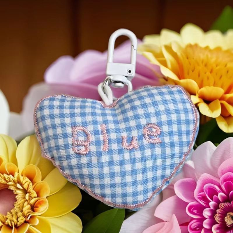 Wholesale Cute cotton three-dimensional plaid love key chain schoolbag  bag accessories