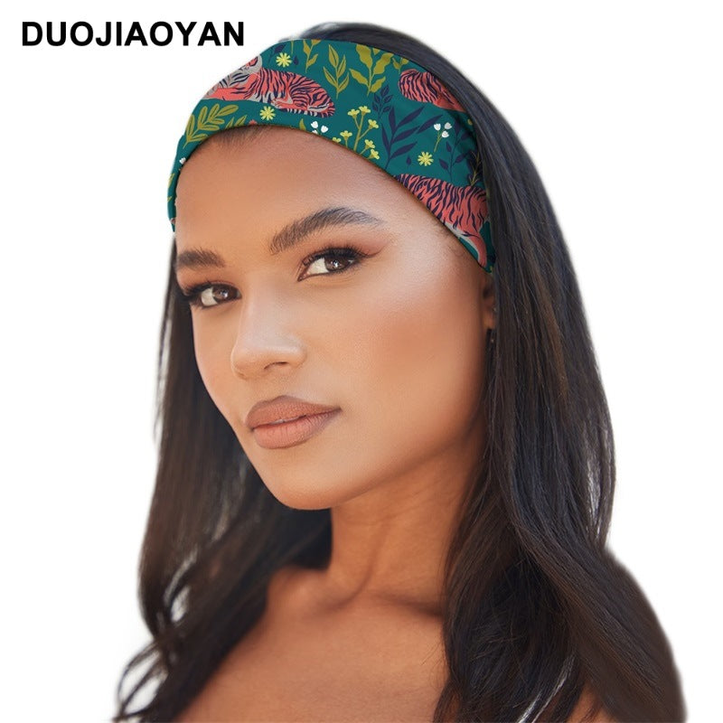 Wholesale cartoon pattern cat and dog animal elastic wide sports hair band hair accessories