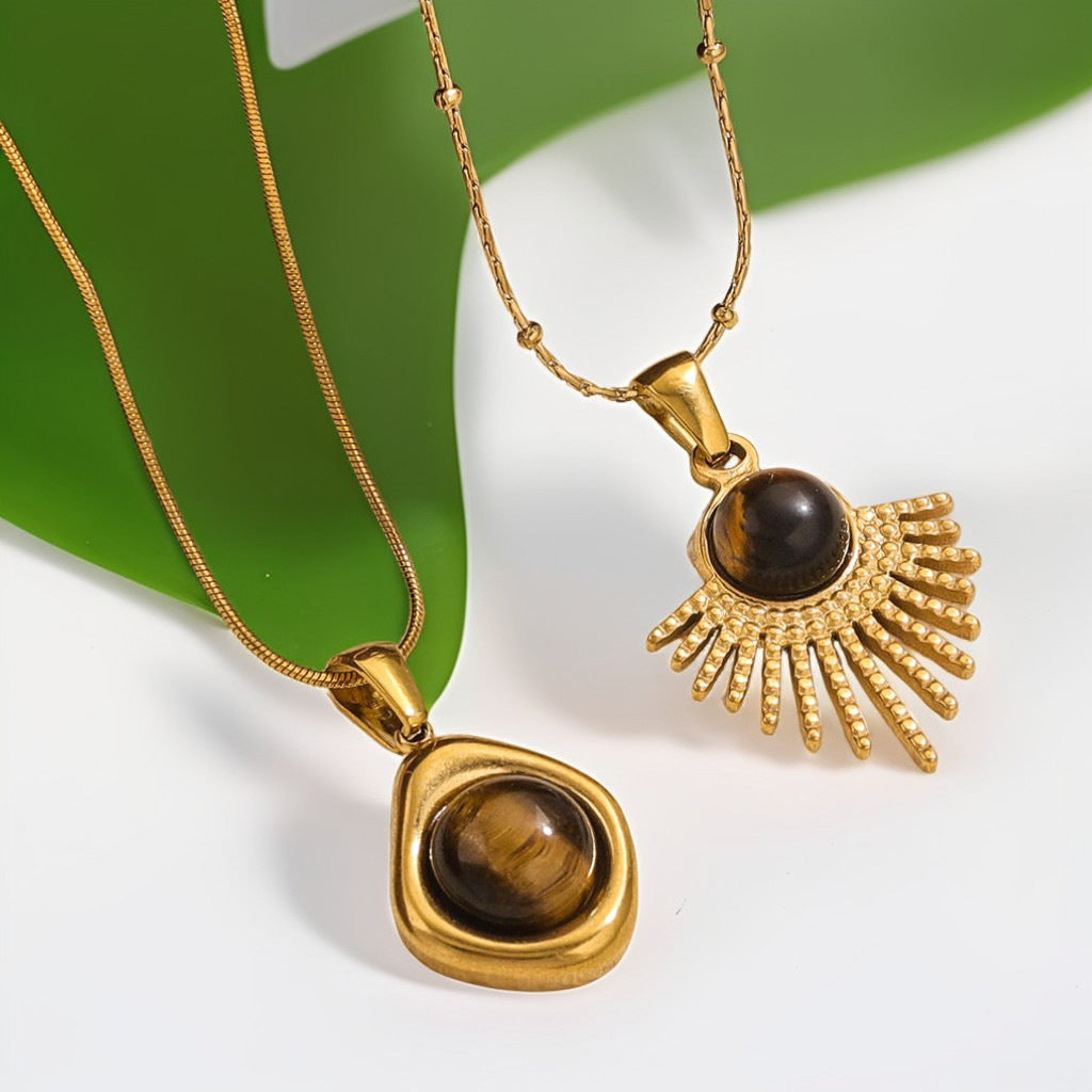 Wholesale Titanium Steel Tiger Eye Stone Pendant Necklace Accessory