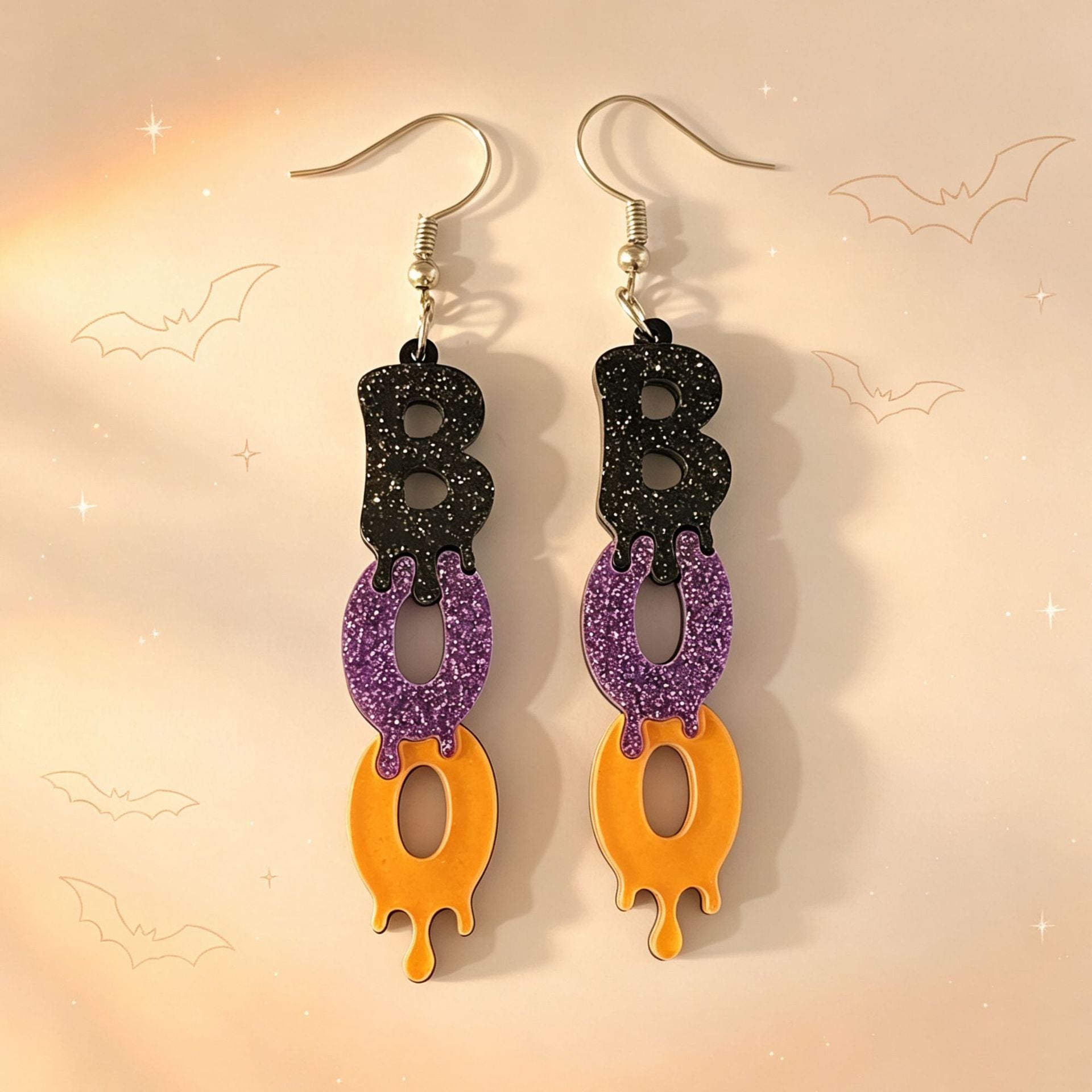 Wholesale  BOO Acrylic Earrings Glitter Double Layer Chic Party Wear Fashion Accessory
